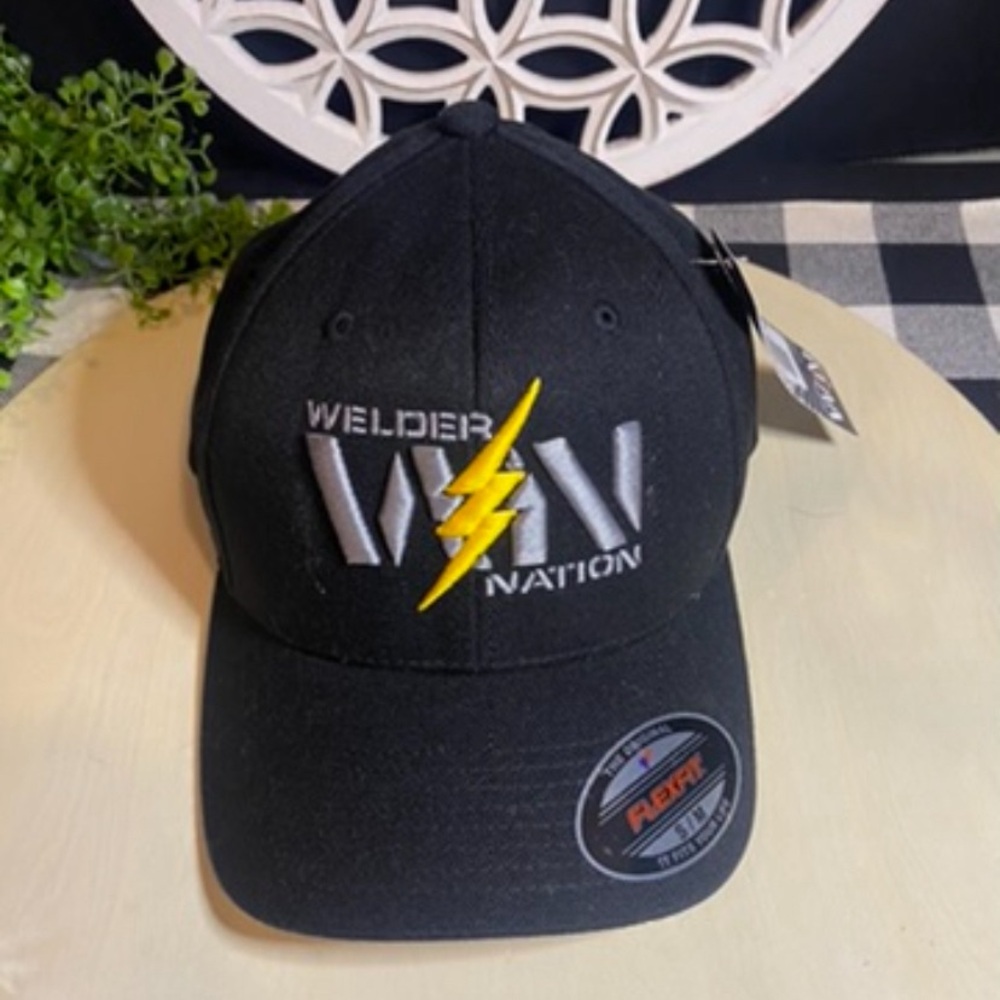 NWT Welder Nation Bolt Flex Fit Hat Black and‎ Yellow